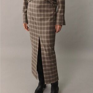 Mango Checkered Brown Pencil Skirt